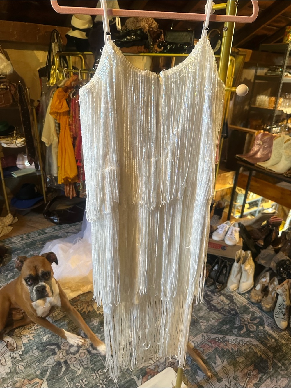 Dress the Population Ivory Sequin Fringe Slip - Picture 3 of 5